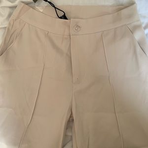 Beige straight leg trousers